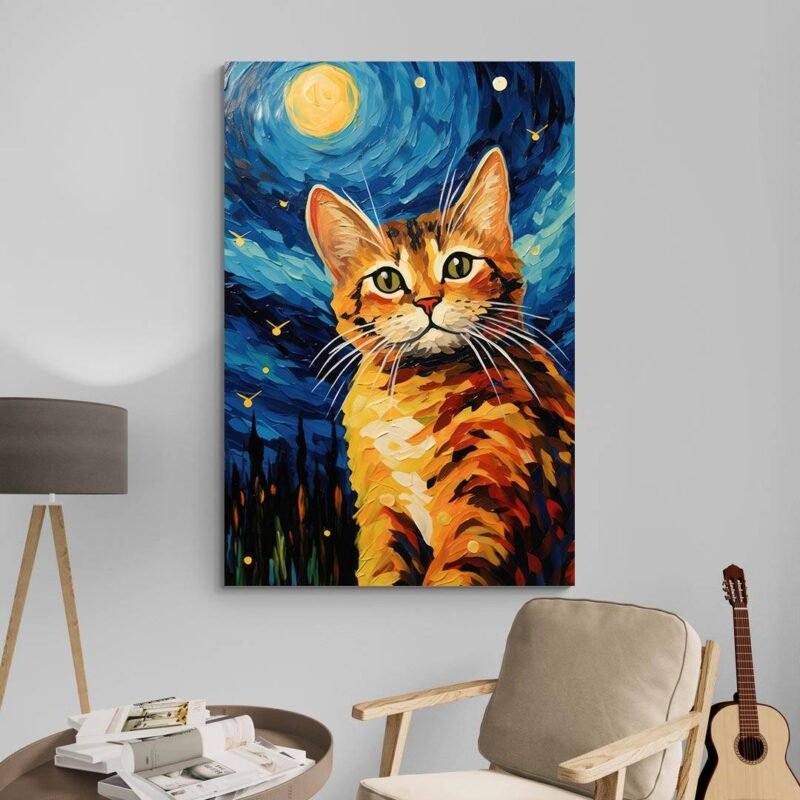 Tableau Abstrait Moderne avec Chat